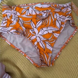 Kona Sol Orange and Pink Floral Bikini Bottom